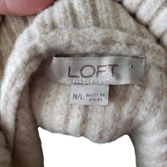 LOFT Button Turtleneck Poncho Cream Oatmeal M/L Knit Sweater Coastal Nautical - Picture 12 of 14